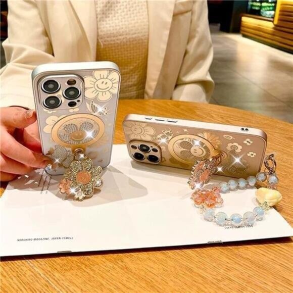 Iphone 16 Plus Pro Max Cute Sunflower Glitter Phone Case Strap Kickstand MagSafe - Picture 3 of 7